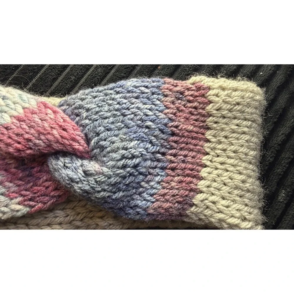 Handmade Knitted Twisted Ear Warmer Headband Cream Blue Pink Adult
